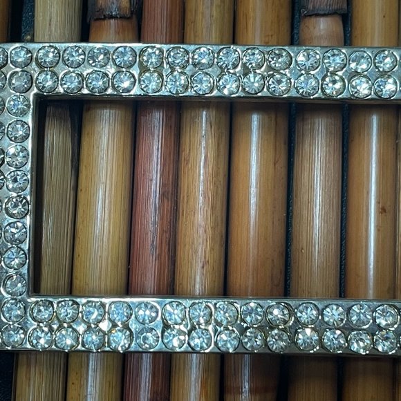 GORGEOUS HUGE VINTAGE 5" WIDE BAR BELT BUCKLE COVERED CLEAR CRYSTAL RHINESTONES - Picture 3 of 7